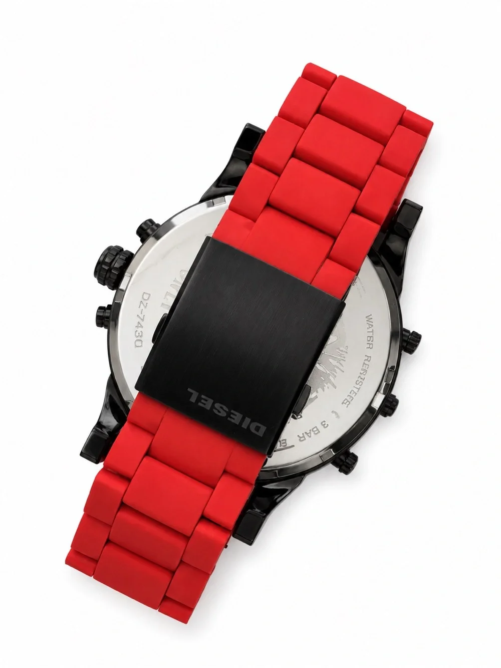 Diesel Mr Daddy 2.0 Chronograph Grey Dial Red Rubber Strap Watch For Men DZ7430